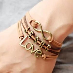 Jesus Love leather alloy bracelet NEW